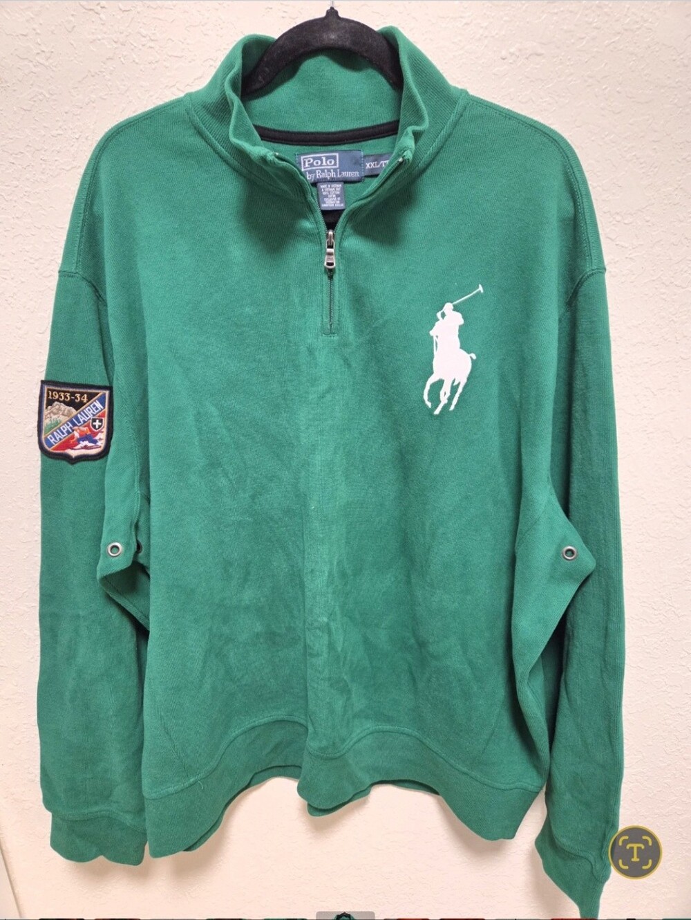 Ralph Lauren Green Polo Pony Half-Zip Sweater - Picture 2 of 2